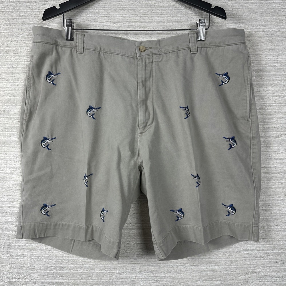 Berle Vintage Marlin Embroidered Men's Shorts Khaki Coastal Preppy Beach Chino